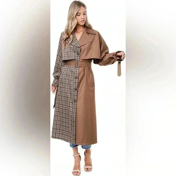 TOV los angeles Jackets & Blazers - Tov Colorblock Plaid Classic Trench Coat